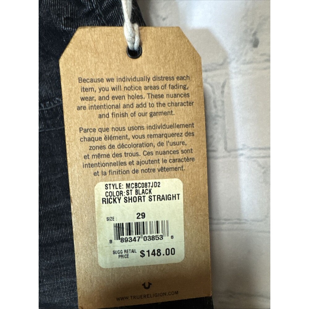 New True Religion Ricky SN Flap Short 29"  Black Rinse Denim Relaxed Straight - Picture 3 of 7